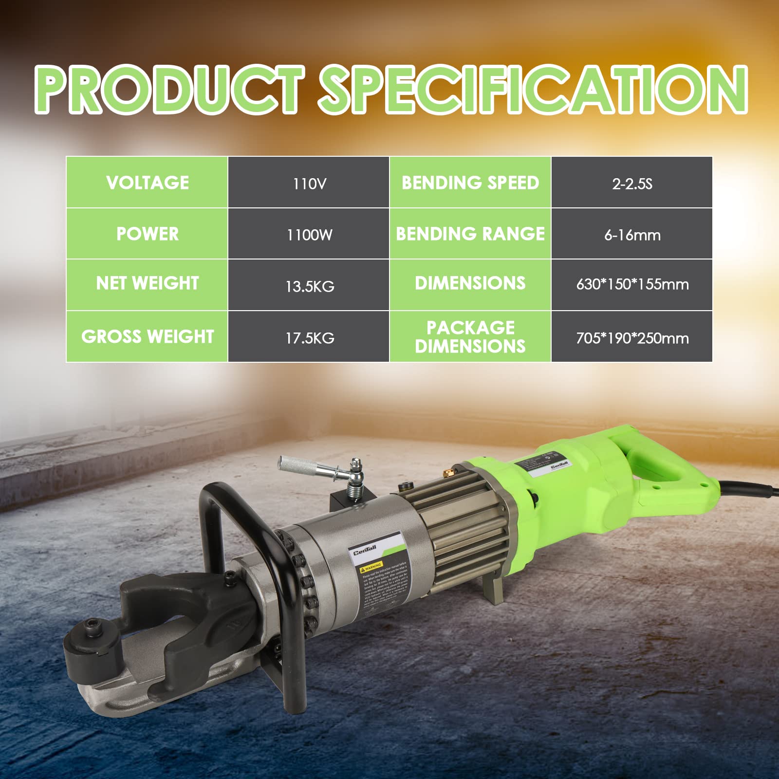 CENTALL 5/8 Inch Electric Rebar Bender 1100 W Hydraulic Rebar