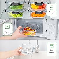 Vista 5 de 27 oz Glass Food Storage Containers with lids, 4 Pack Square Sandwich Containers/Box for Meal Prep, 3.3 Cup Glass Meal Prep Containers, Microwave