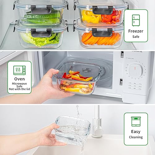 Miniatura 5 de 27 oz Glass Food Storage Containers with lids, 4 Pack Square Sandwich Containers/Box for Meal Prep, 3.3 Cup Glass Meal Prep Containers, Microwave