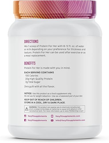 Miniatura 2 de FoxyFit Proteína para ella, polvo de proteína de suero de vainilla con CLA y biotina para un brillo saludable (1.85 libras)
