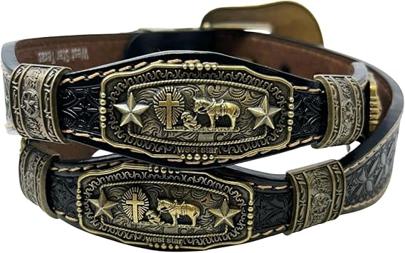 Cowboy Western Belt for Men - Leather Cowboy Belt for Men - Black