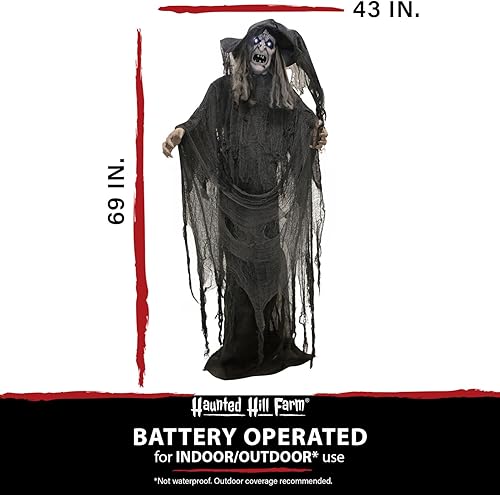 Miniatura 37 de Haunted Hill Farm Bruja parlante animatrónica de 15 pies con luces activadas por tacto y sonido, funciona con pilas, decoración de Halloween al aire
