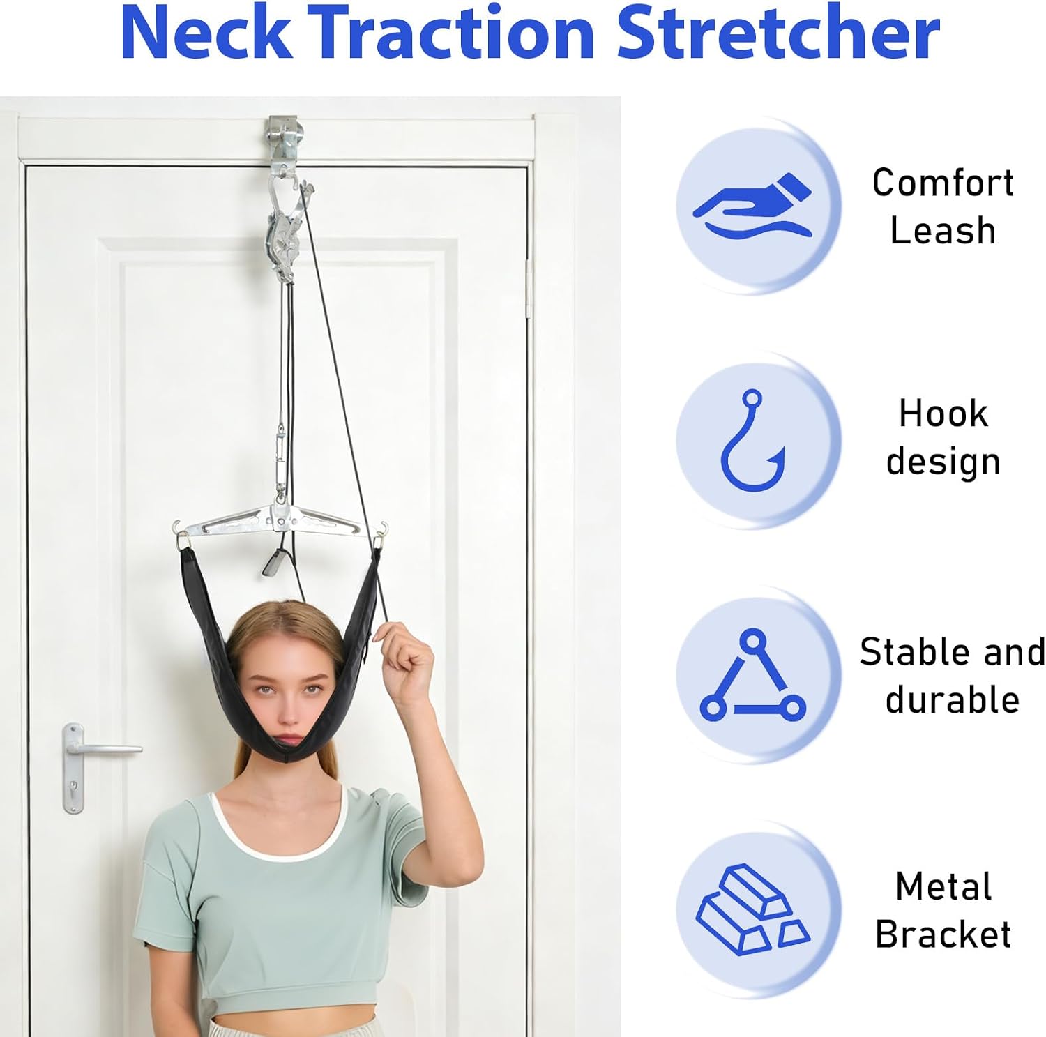 Cervical Neck Traction Device Over-The-Door, Adjustable Portable Neck Stretcher, Neck Sling for Spine Decompression, Adjustable Tension Levels Ideal for Homes, Offices, and Break Rooms