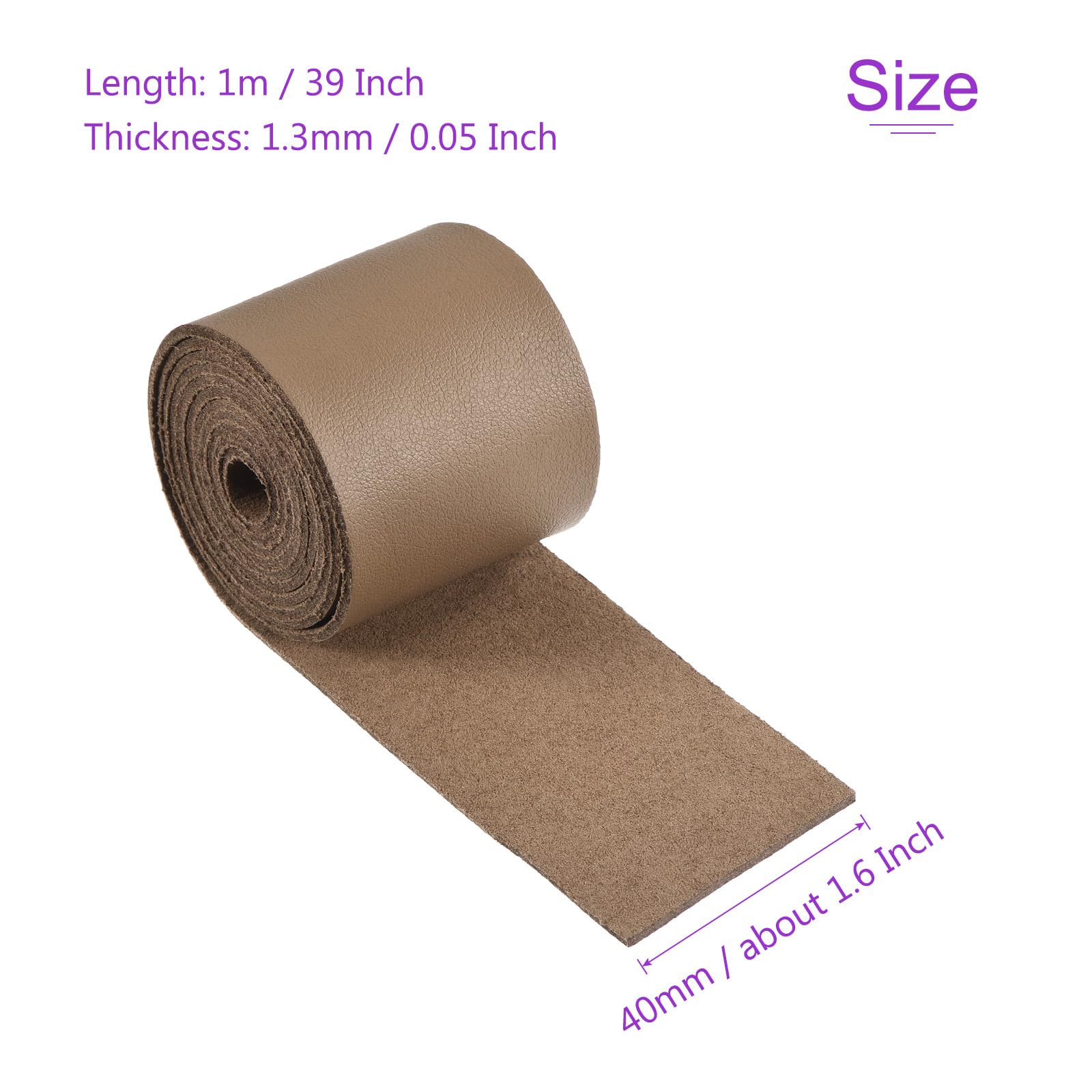 DMiotech Light Brown Faux Leather Strap 1.6 Inch Wide 39 Inch Long Flat Leather Belt Strip 1.3mm Thick Single Sided Cord for Arts Craft DIY Traction Ropes - Image 3