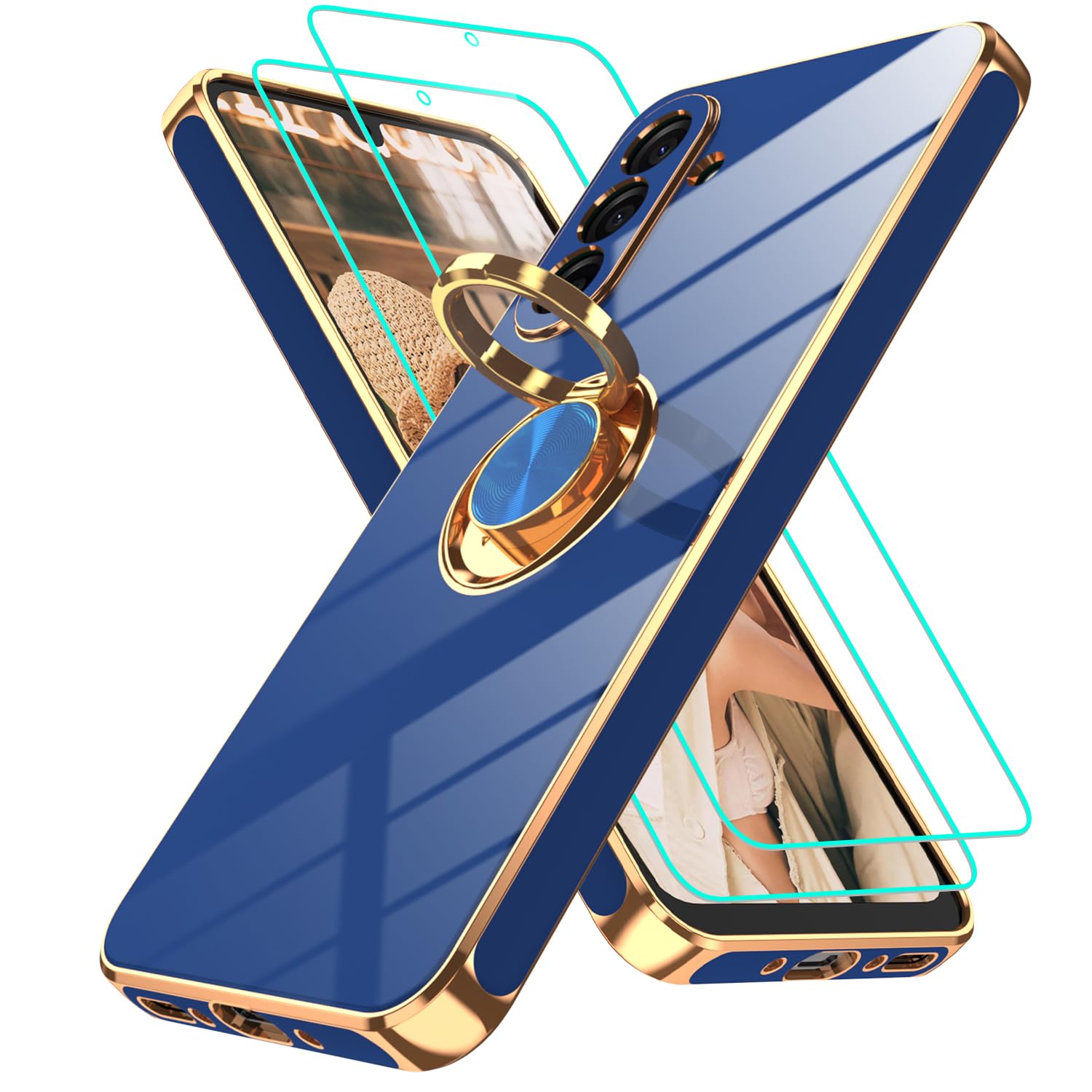 Gritup Slim Fit Case for Samsung Galaxy S Series,Shockproof Soft Cover with 2 Pcs HD Screen Protectors,and Built-in Ring Kickstand Phone Cover