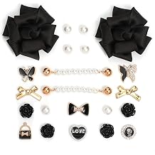 22PCS Fashion Shoe Charm Set for Sandals Women, Fabric Flowers, Pearl Chains, Rhinestone Accessories & Pearls for Girls DIY Shoe Decor Not for Sneakers