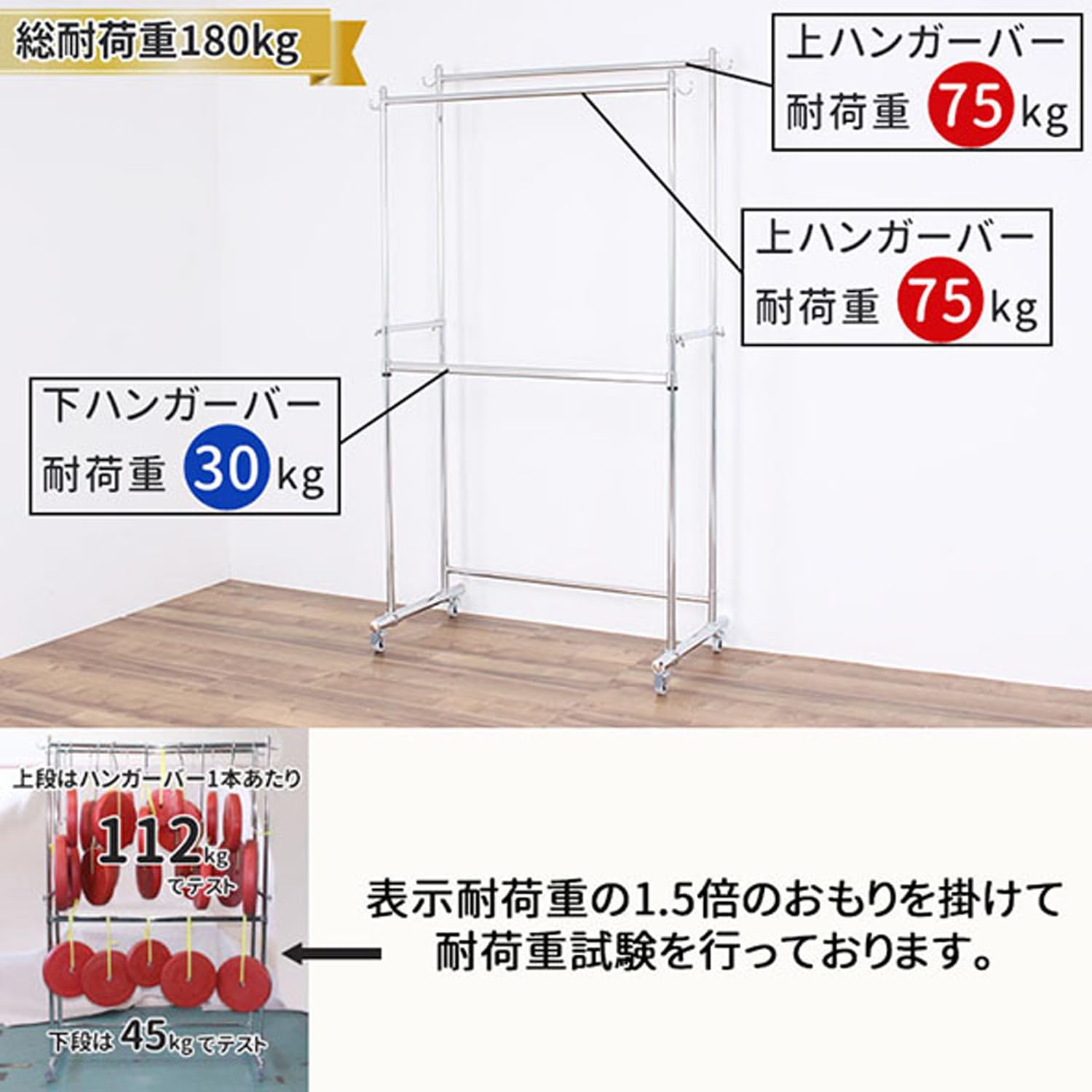 Amazon｜川口工器 総耐荷重180kgの頑丈ダブルハンガーラック (幅110