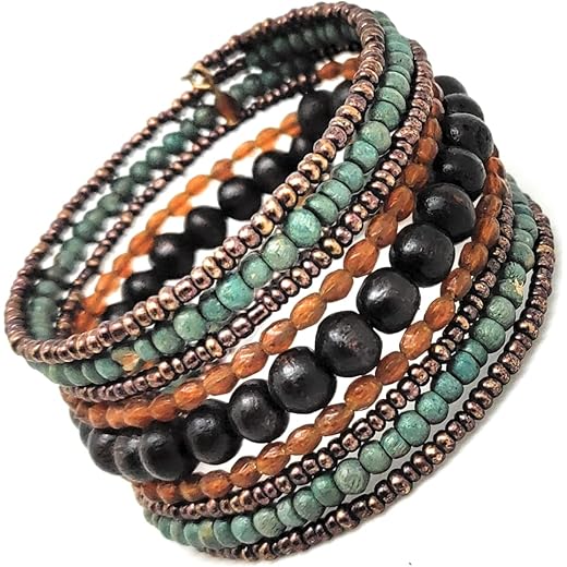 Wooden and Glass Bead Bracelet for Women