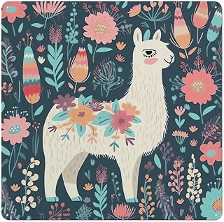 Cute Llama Floral Square Iron Wall Decor Vintage Farmhouse | Metal Wall Art Tinplate Hanging Sign for Living Room, Patio, Bedroom, Garden - Rustic Retro Home Wall Decoration