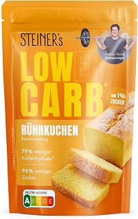 STEINER´s Low Carb Rührkuchen | 79% weniger Kohlenhydrate | Glutenfreie Lebensmittel Backmischung | 96% weniger Zucker | 11g Eiweiß | Auch für Muffins, Apfelkuchen oder Marmorkuchen | 1x 210g Packung