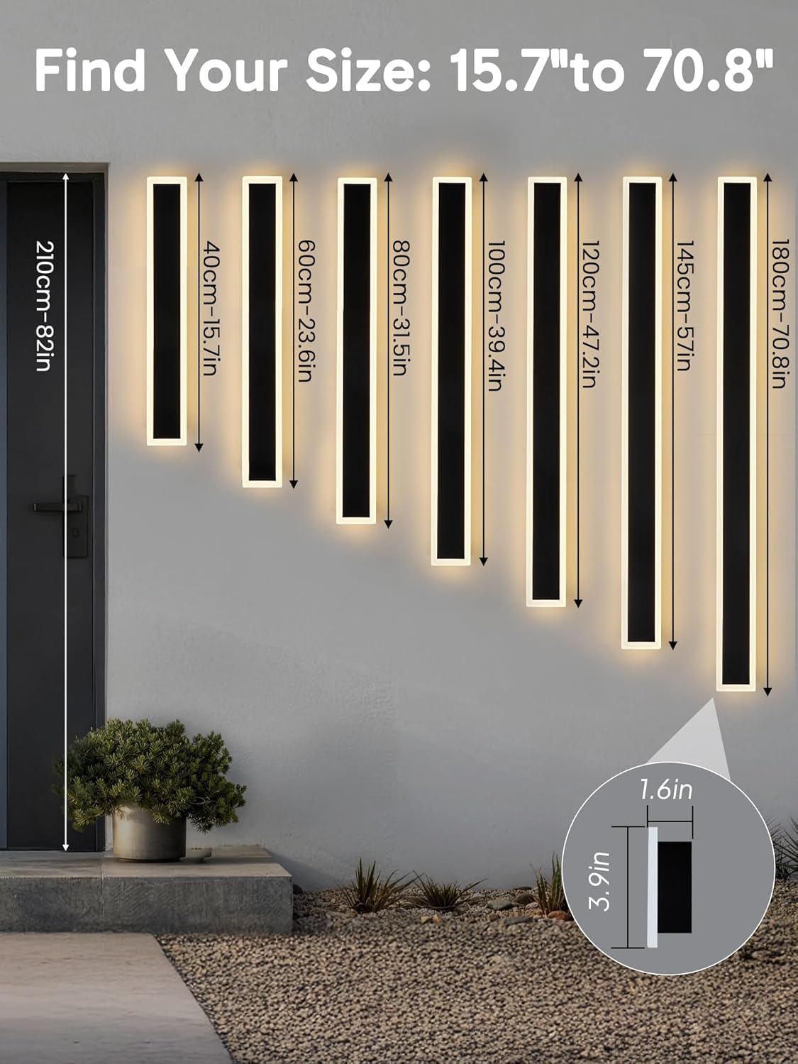 2 Pack 15.7in Long Outdoor Modern LED Wall Light Warm Light 3000K Modern Outdoor Wall Sconce, Long Exterior Lighting Fixtures for Porch, Patio