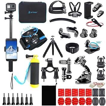 Artman 3rd Gen Upgraded Action Camera Accessories Kit 61-in-1 for Gopro Hero 9 8 7 6 5 4 3 2 1 Black Max Fusion Session Silver Akaso DJI Xiaomi Yi Apeman 2018 Insta360(Black)