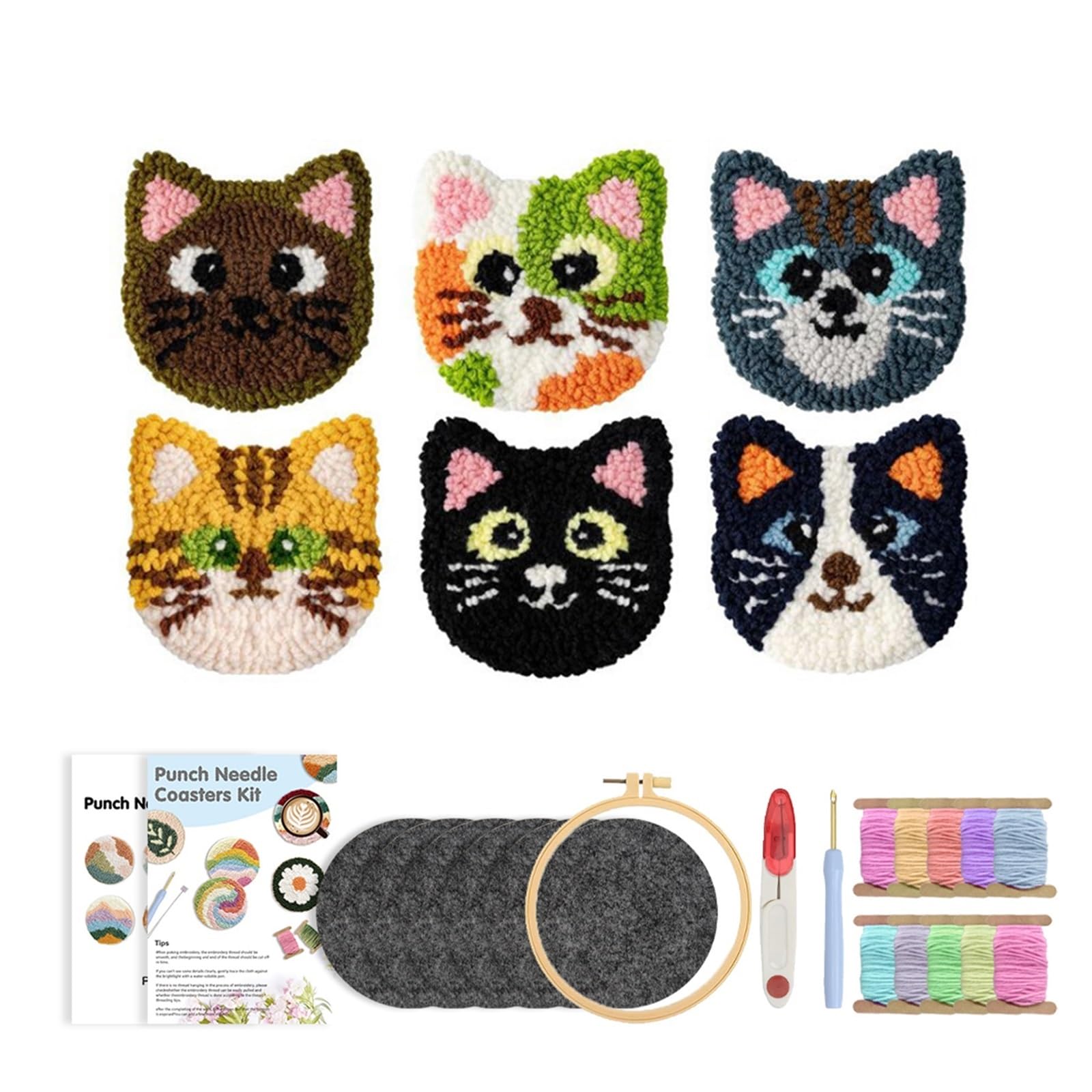 1set Punch Needle Coaster Kit Arts Craft Embroidery For Beginners Individual Table Placemats Mats for DIY(Color3)