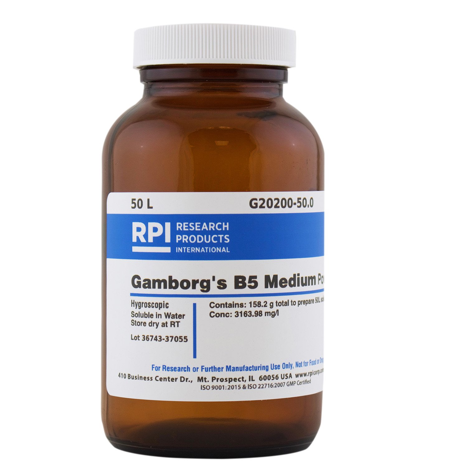 Gamborg's B5 Medium with Vitamins, Powder, Makes 50 Liters