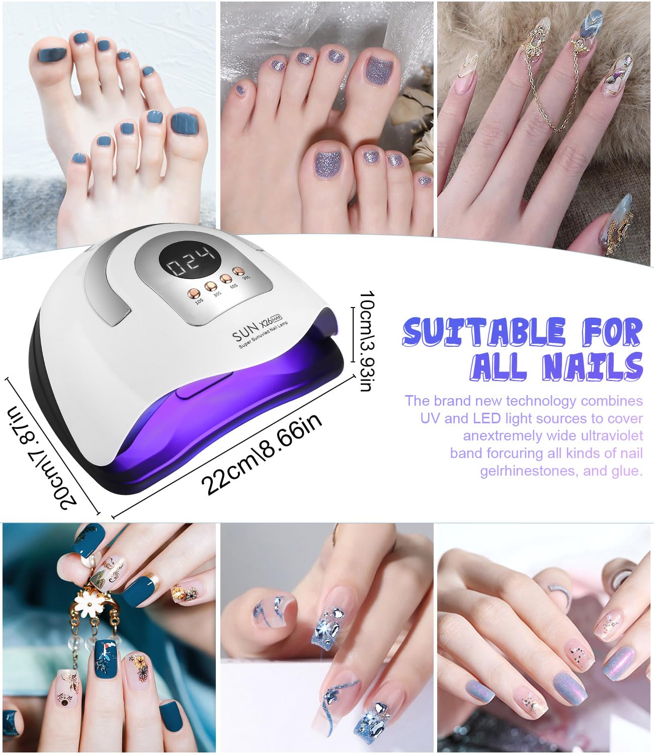 Zawaer Lampe UV LED Ongles Gel, 380W Professionnel Sèche Automatique, 81 Lumières Séchage Rapide, Grand LCD Ecran, 4 Minuteries 10s/30s/60s/99s pour Vernis Semi Permanent