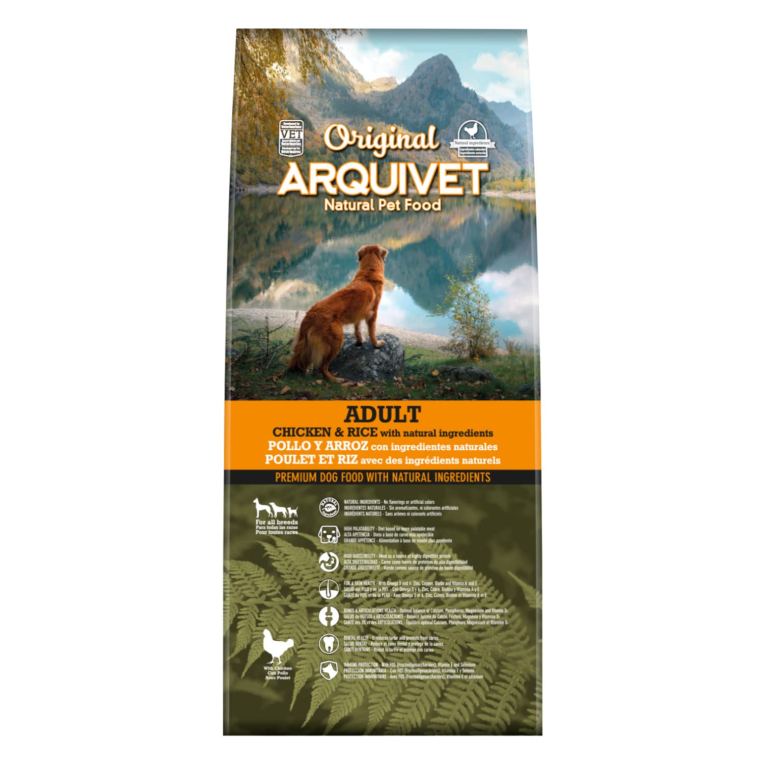ARQUIVET Original Adult - Croquettes pour chiens adultes poulet et riz 12 Kg - nourriture sèche - toutes les races - ingrédients naturels