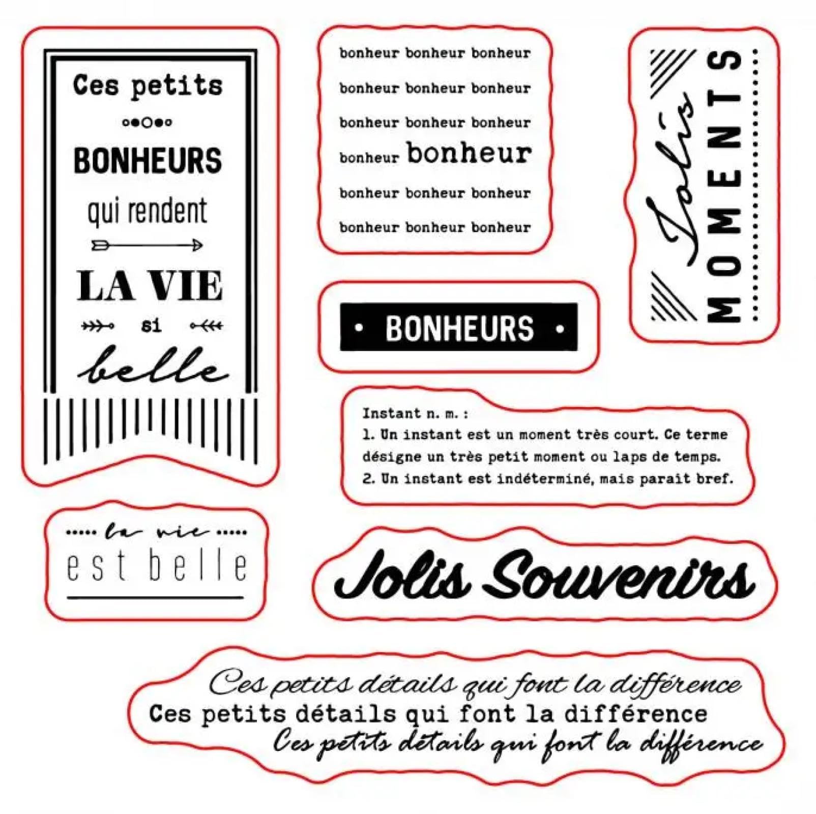 Tampons transparents en silicone avec mots français 10x10 cm pour scrapbooking