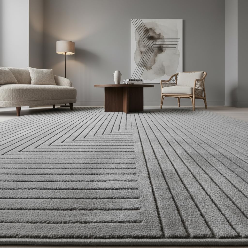 Outdoorteppich Wetterfest Skandi-Look Langlebig Waschbar Schnelltrocknend Läufer Silber 80 x 150 cm Terrasse Garten | ENGADIN