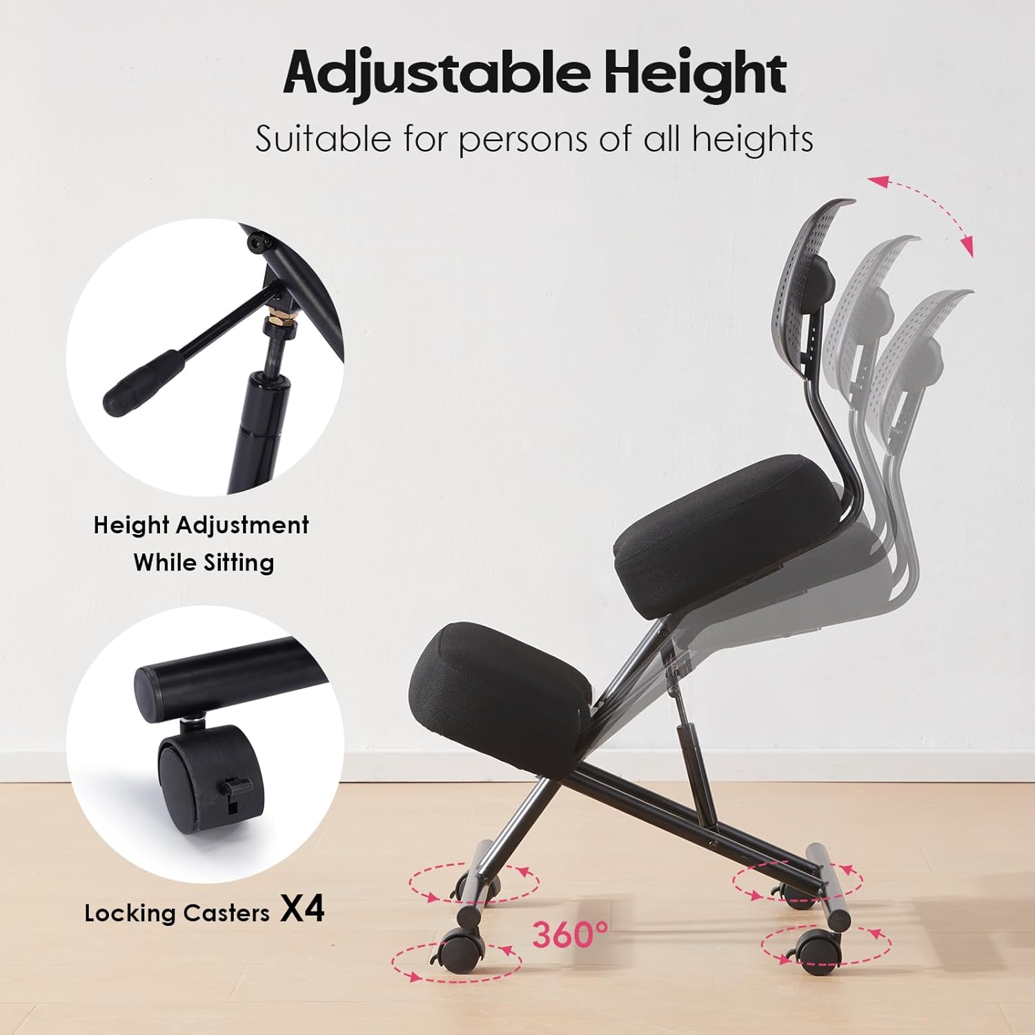 Kneeling Chairs with Backrest Linen Ergonomic Home Office Chair Adjustable Height Seat Rolling Wheels Comfort Thick Cushion Work Stool Improve Posture Chair