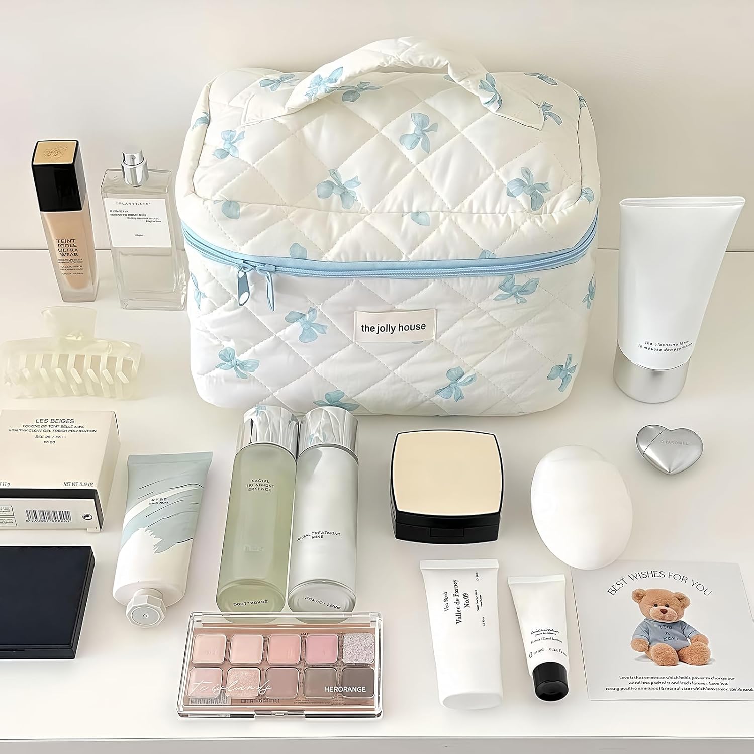 Quilted Makeup Bag, Large Capacity Travel Cosmetic Bag for Women and Girls, Aesthetic Storage for Daily and Travel Use - Image 5