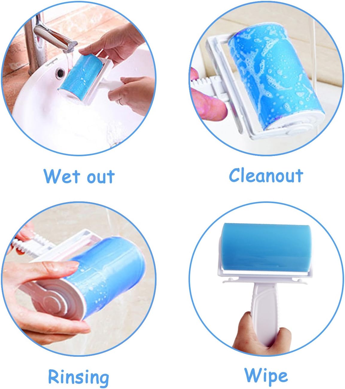 Lint Remover Roller, WOWGO 4Pack Sticky Lint Roller, Fluff & Pet Hair Remover, Cloth Cleaning, Washable Reusable Lint Roller for Clothes, Car Seats, Medium/Mini Size