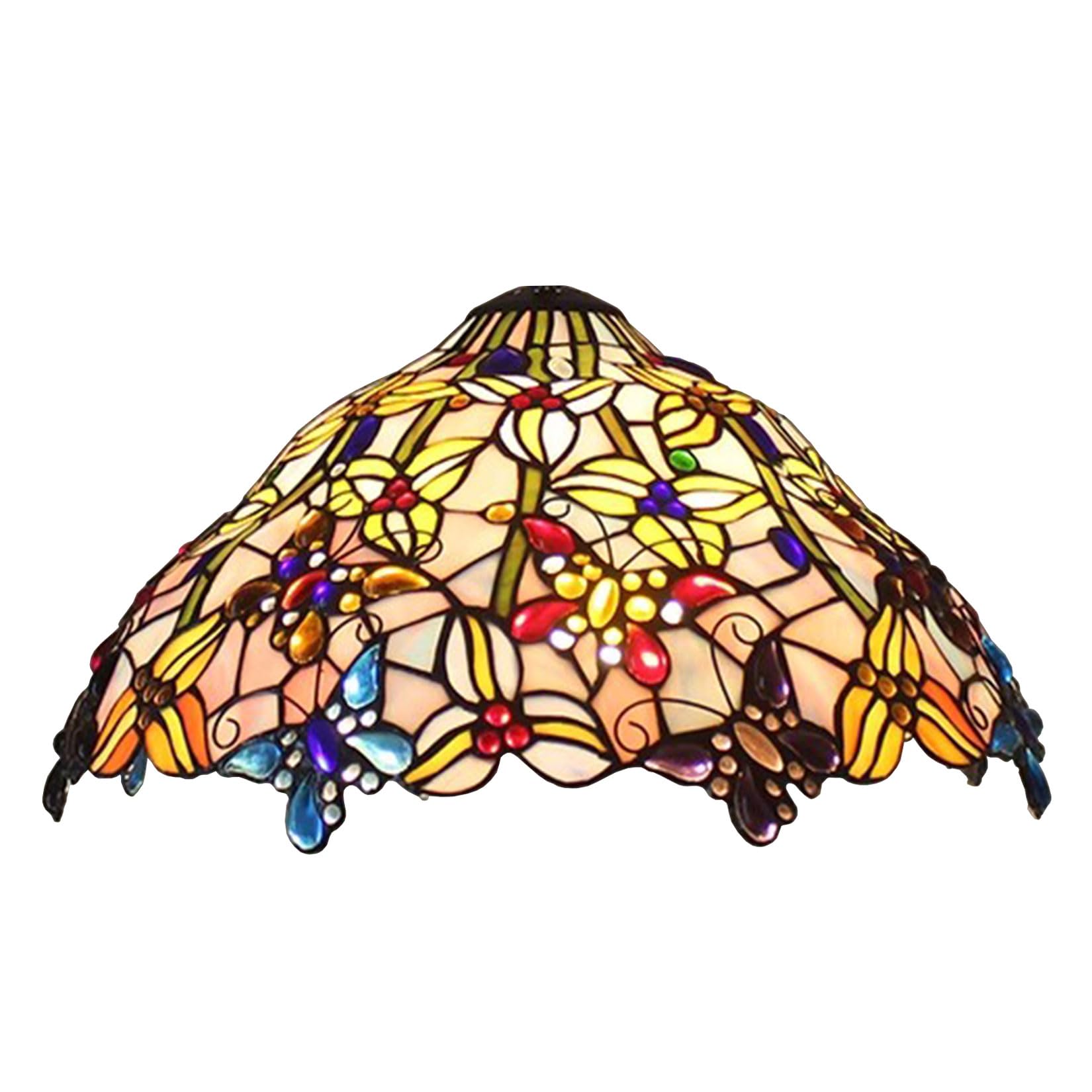 SaryEdge Tiffany Lamp Shade 16" Wide Accessories Replacement Only Pastoral Floral Butterfly Stained Glass Lampshades Victoria Amber Blue Red Glass Beads Light Cover for Table Lamp Floo，