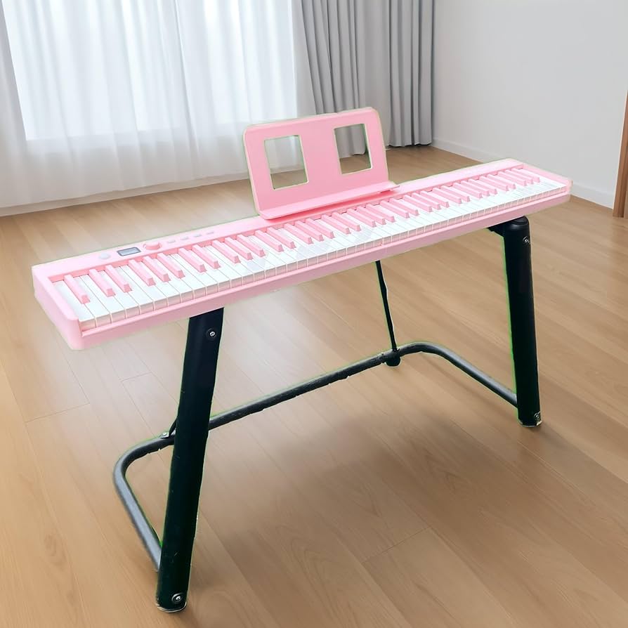折りたたみ 88鍵 電子ピアノ ピンク MIDI キーボード 充電 高性能 軽量 Amazon | プロ仕様の電子キーボード 折りたたみピアノ