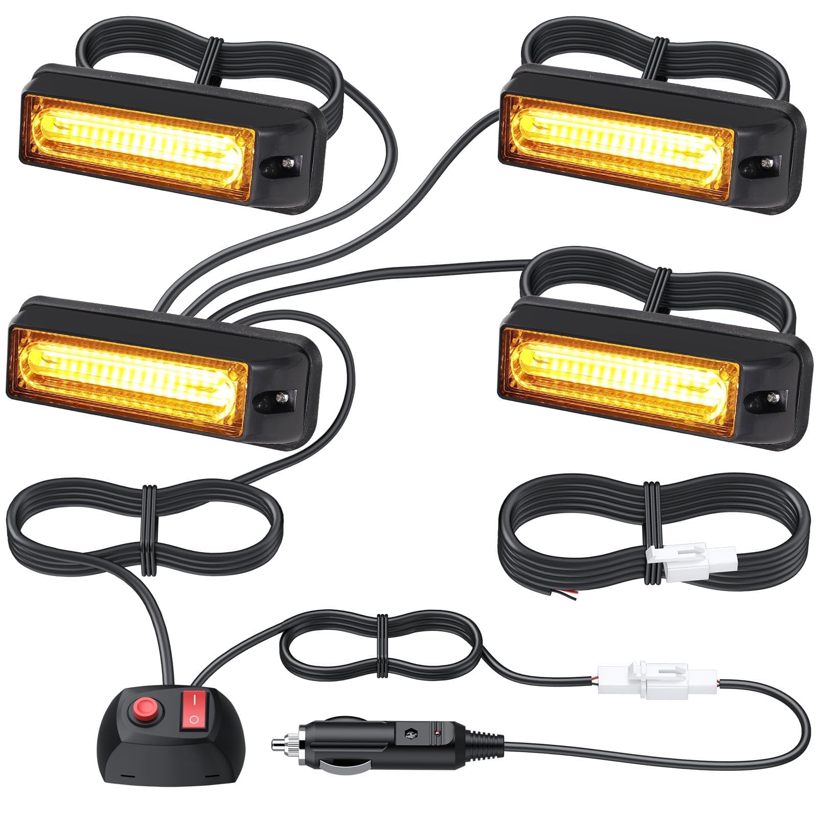 EYPINS 4 x światła do penetracji 9 cm COB 32 W, IP65, 12/24 V, pomarańczowe na gniazdku zapalniczki samochodowej, 18 trybów błysku, pilne ostrzeżenie o stroboskopowej przyczepie furgonetkowej,