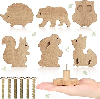Qunclay Wooden Animal Cabinet Knobs Decorative Wood Dresser Knobs with Screws Dresser Pulls Wood Marine Woodland Animals Knobs Furniture Knobs Nursery Drawer Handles for Decor (Forest Animal, 6 Sets)