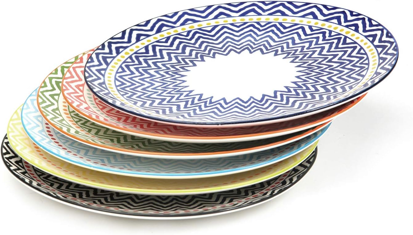 10.3 Inch Porcelain Plates Set for Dinner Pasta, Salad, Christmas gifts - 6 Pack Assorted Colors