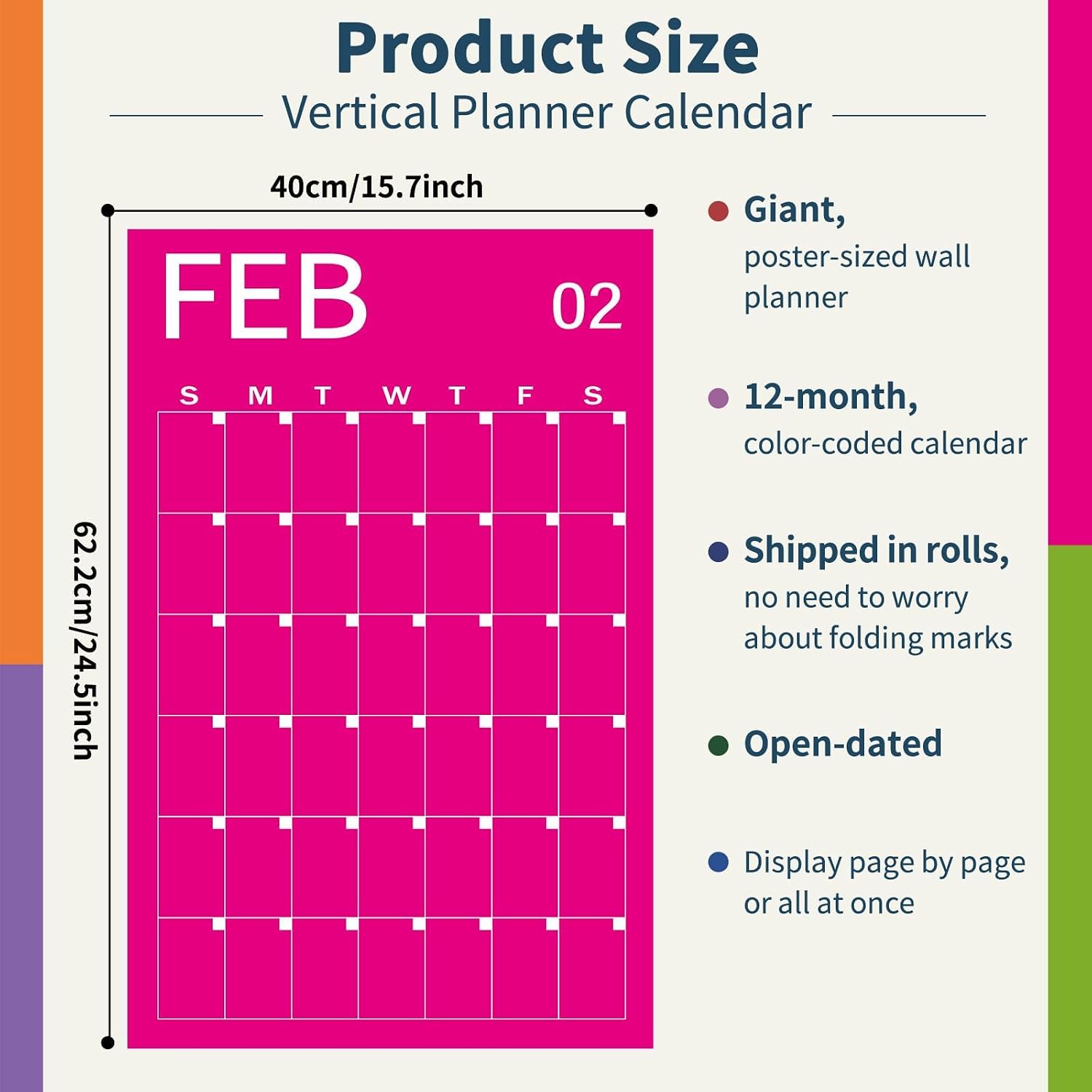 24" x 16" 2026 Large Wall Calendar Undated 12 Month Planner Dry Erase Reusable Monthly Blank Wall Calendar Big Yearly Planner for New Year Office Home School Organizing Planning (Bright) thumbnail