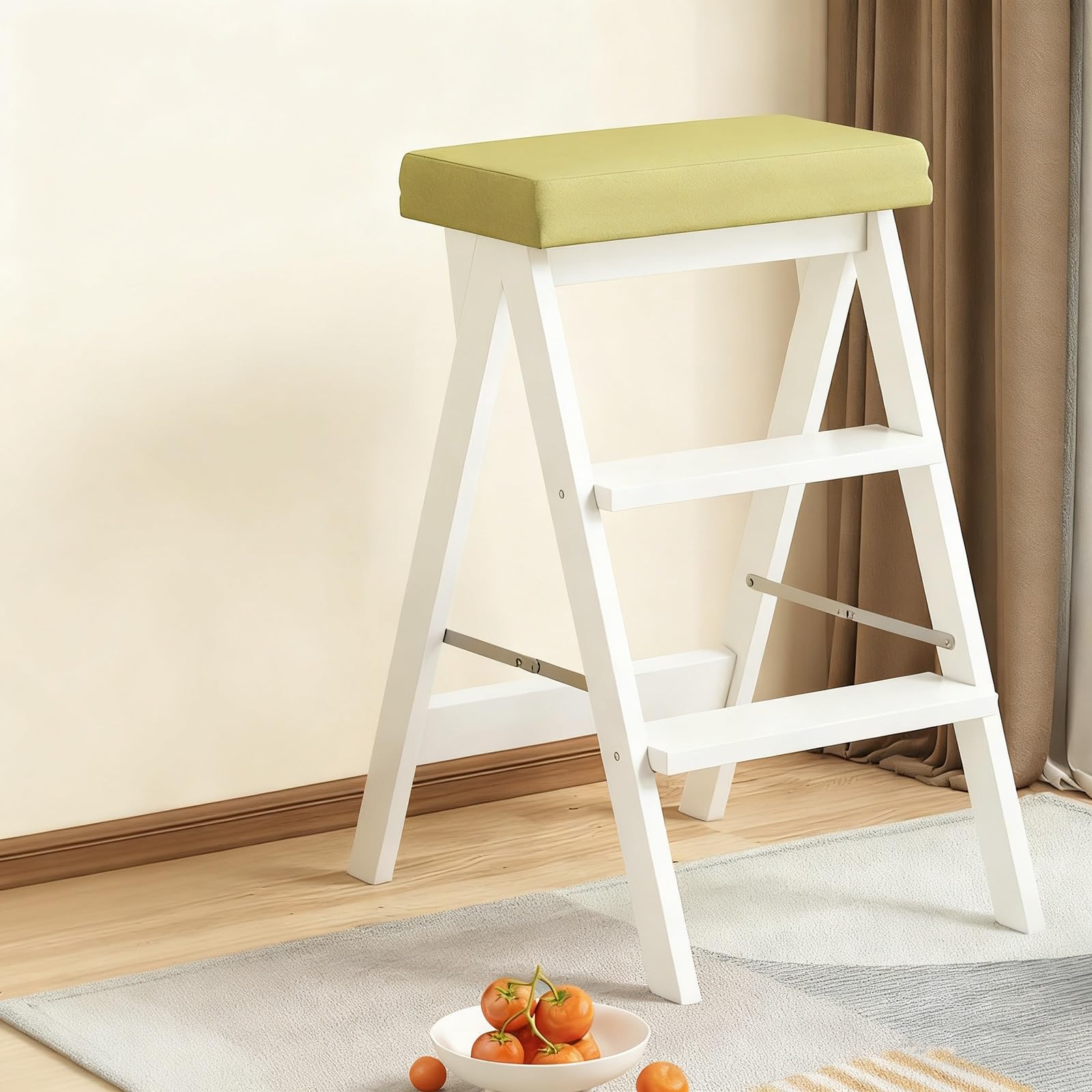 Silla de cocina para mostrador alto, escalera de madera portátil de 3 pasos para el hogar