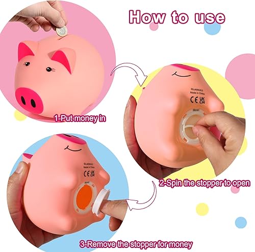 Miniatura 7 de Laebuild Alcancía para niños, alcancía de plástico azul para niñas, con forma de cerdo, hucha irrompible para niños pequeños, bancos para niños para