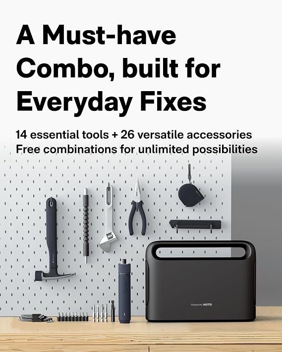HOTO 40-Piece Tool Kit, Household Essentials Tool Set w/Smart Electric Screwdriver (LED, 3 Torque) + 14 Tools & 26 Accessories Including Allen Wrenches Sets | Pro-Grade Compact Organizer