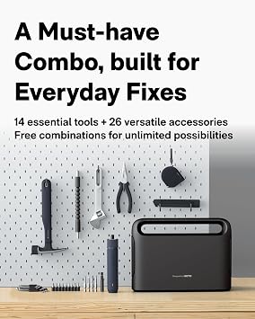 HOTO 40-Piece Tool Kit, Household Essentials Tool Set w/Smart Electric Screwdriver (LED, 3 Torque) + 14 Tools & 26 Accessories Including Allen Wrenches Sets | Pro-Grade Compact Organizer
