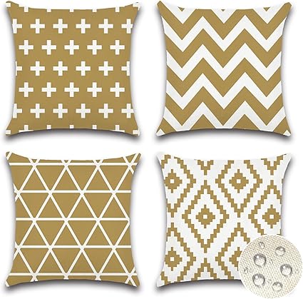 OTOSTAR Pack of 4 Outdoor Waterproof Throw Pillow Covers 20x20 Inch Decorative Outdoor Square Pillow Covers Garden Modern Geometric Pillow Cases for Patio Furniture Couch Ten Bench (Khaki)