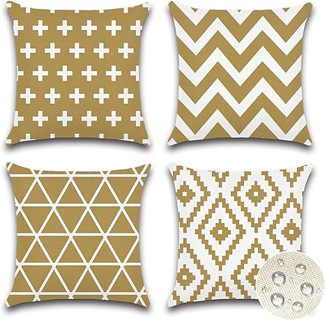 OTOSTAR Pack of 4 Outdoor Waterproof Throw Pillow Covers 20x20 Inch Decorative Outdoor Square Pillow Covers Garden Modern Geometric Pillow Cases for Patio Furniture Couch Ten Bench (Khaki)
