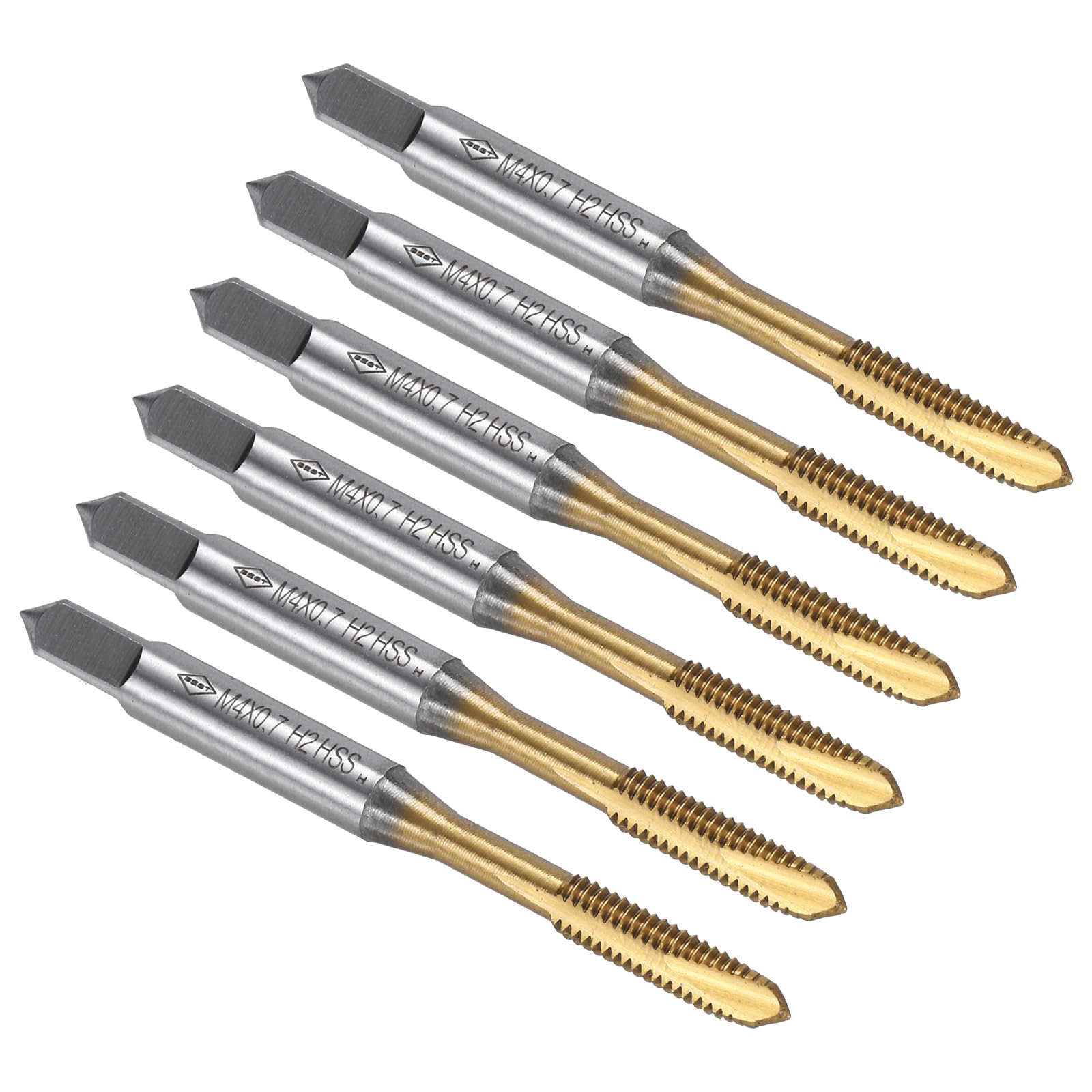 QUARKZMAN Maschio A Punta Spirale Filettatura M4 x 0.7 Filettatura, Filettatura Rettificata H2, Acciaio Rapido 6542, Rivestito In Titanio, Maschi Metrici Per Riparazione Filettatura, 6pz