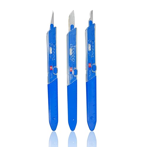 Vista 7 de Cynamed Bisturí desechable prémium con hoja retráctil y básculas de medición para manualidades, dermatología, podología, laboratorio, quirúrgico