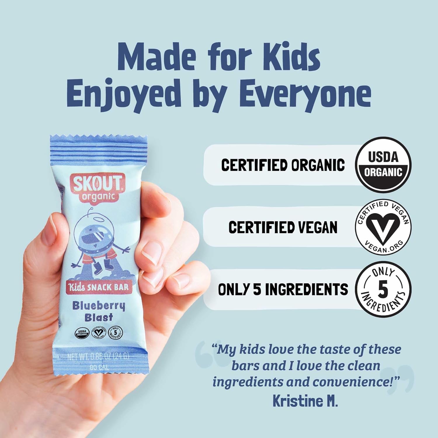 Skout Organic Blueberry Blast Kids Snack Bars (36 Pack) | Organic Kids Snack Bars| Plant-Based Nutrition, No Refined Sugar | Vegan & Paleo | Gluten, Dairy, Grain, Peanut, Tree Nut & Soy Free