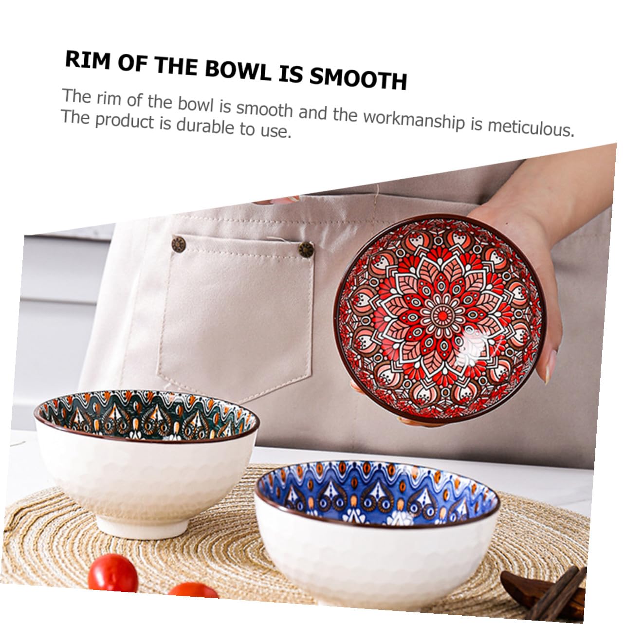 ABOOFAN Juego de 4 Tazones de Cerámica Estilo Bohemio para Arroz y Ensalada Borde Liso, Multiusos, Adecuado para Obsequio de Inauguración de Casa Color Aleatorio