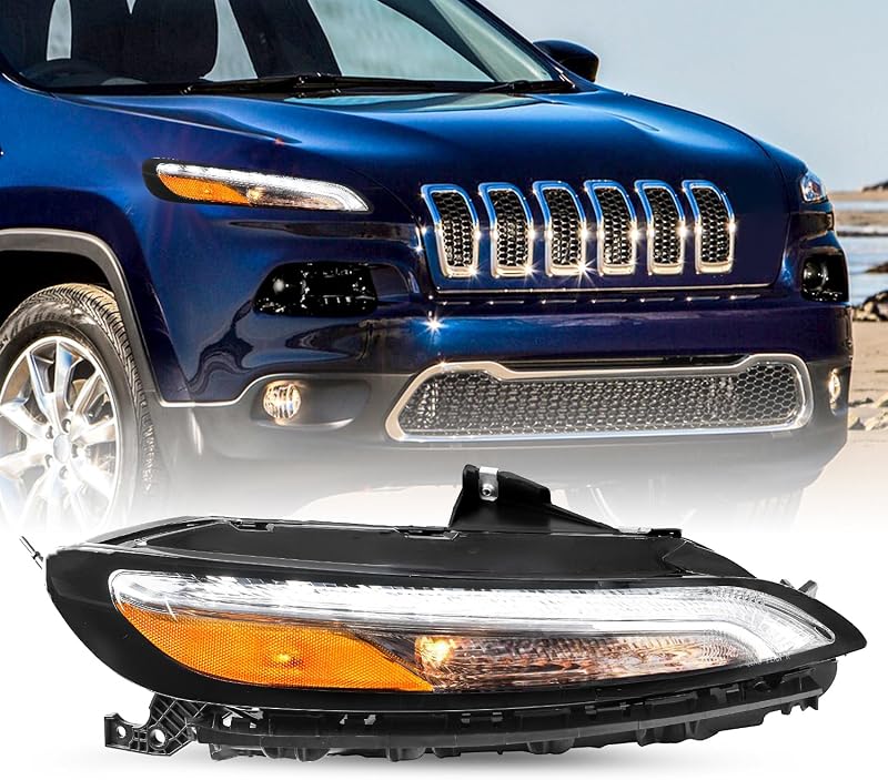 Luz de rodagem diurna DRL e seta dianteira LED JSBOYAT para Jeep Cherokee 2014-2018, lado direito, carcaça cromada – 1 unidade