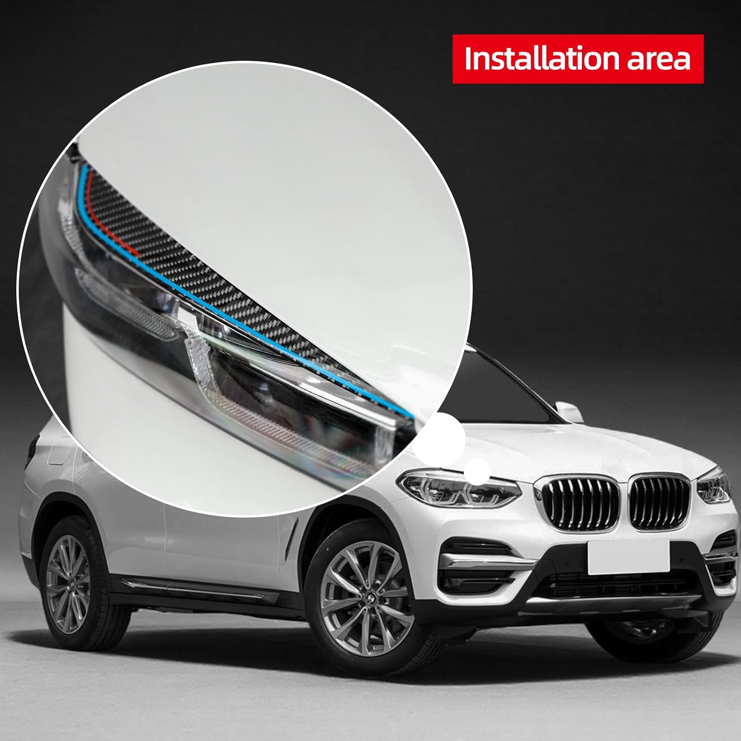 BETTERHUMZ Car Headlight Eyebrow Cover Compatible with BMW X3 X4 G01 G02 G08 2021 2022 2023 2024 Carbon Fiber Decoration Sticker Exterior Accessories (BLK MP)