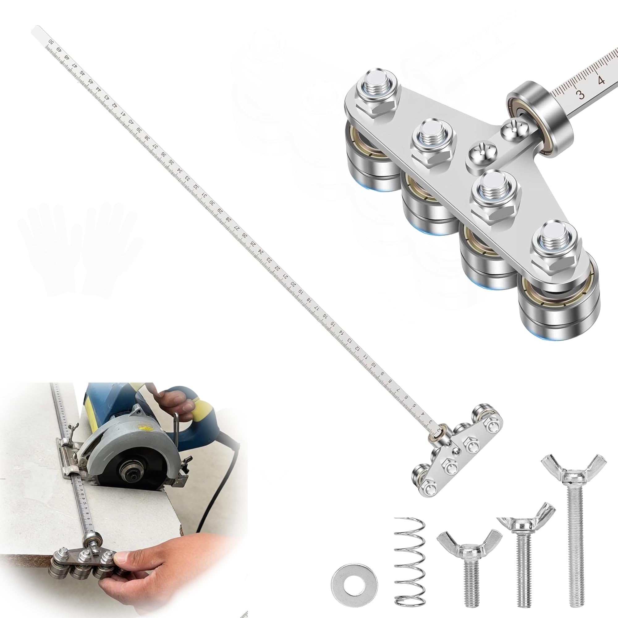 Circular Saw Guide Rail with Adjustable Stainless Steel Caliper, Precision Cutting Guide for Circular & Hand Saws, Woodworking Measuring Tool for Straight Cuts & DIY Projects