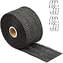 Exhaust Heat Wrap Roll, 2" x 16' Fiberglass Heat Shield Tape, Black Header Wrap with 6 pcs Stainless Ties for Motorcycle Car Truck Exhaust Pipes