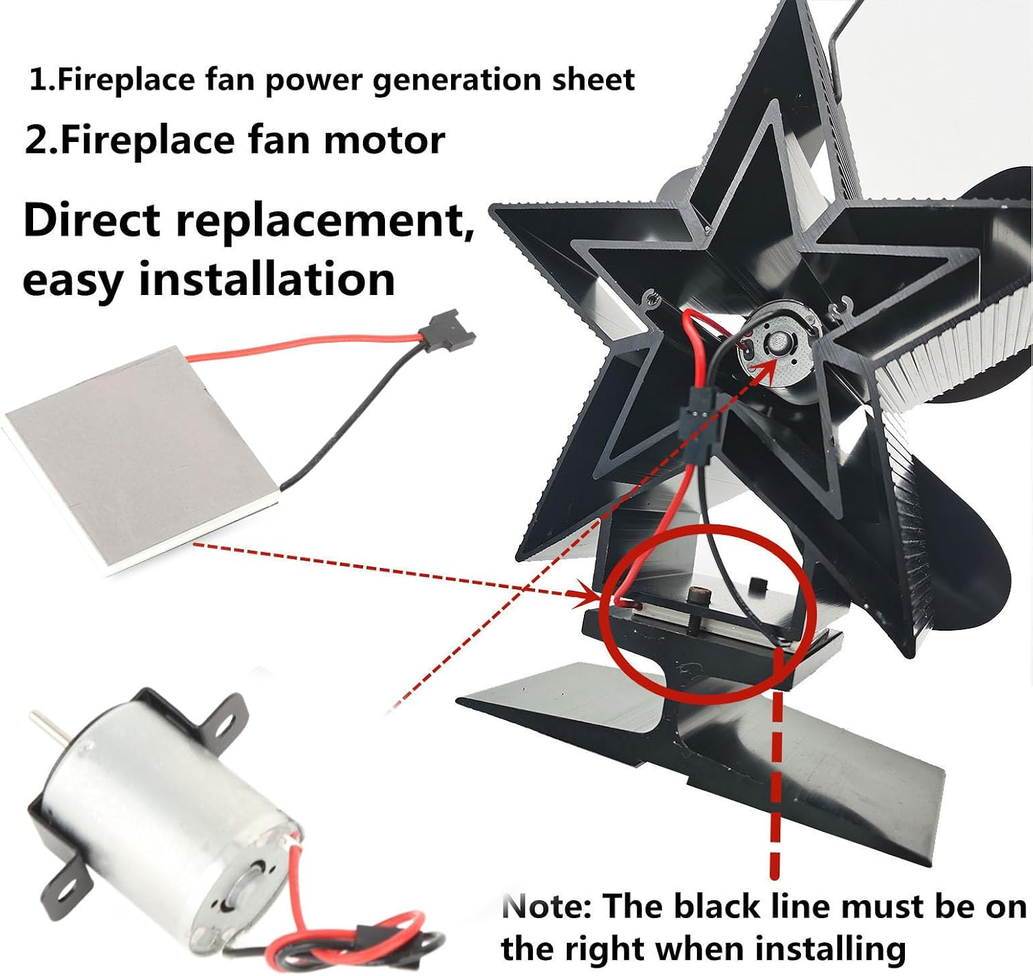 Fireplace Fan Parts Hot Air Stove Fan Motor Generator Blade Motor Generator Blade Set Thermodynamic Stove Fan Motor Replacement Kit Universal Fireplace Fan Stove Repair