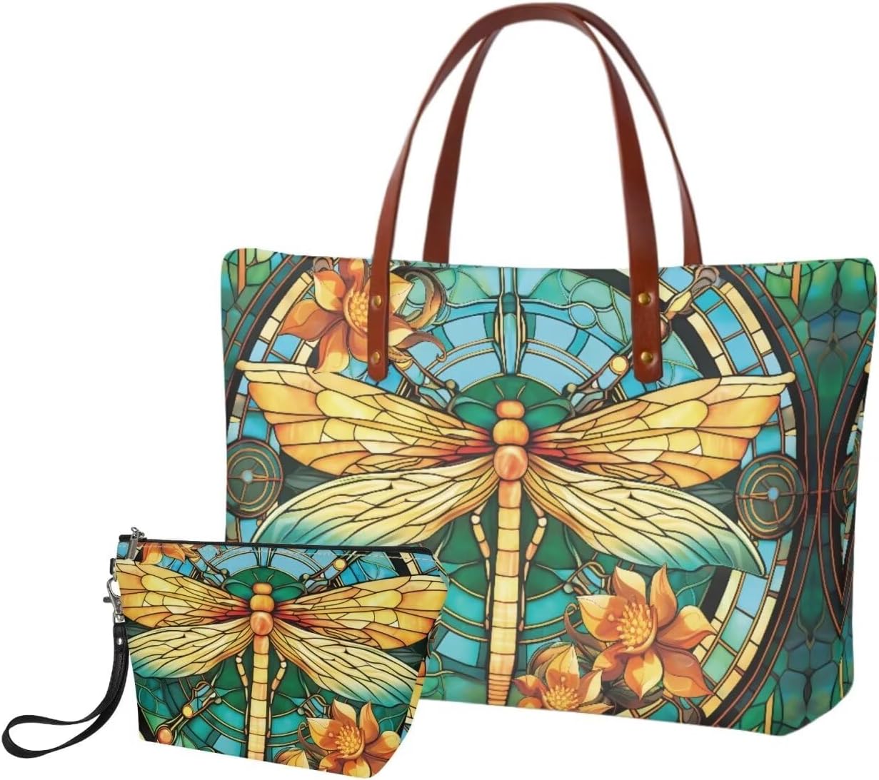 2PCS Handbag and Wallet Set for Women Hobo Bag Satchel Purse Tote Handbag Top Handle Bag with PU Make Up Bag