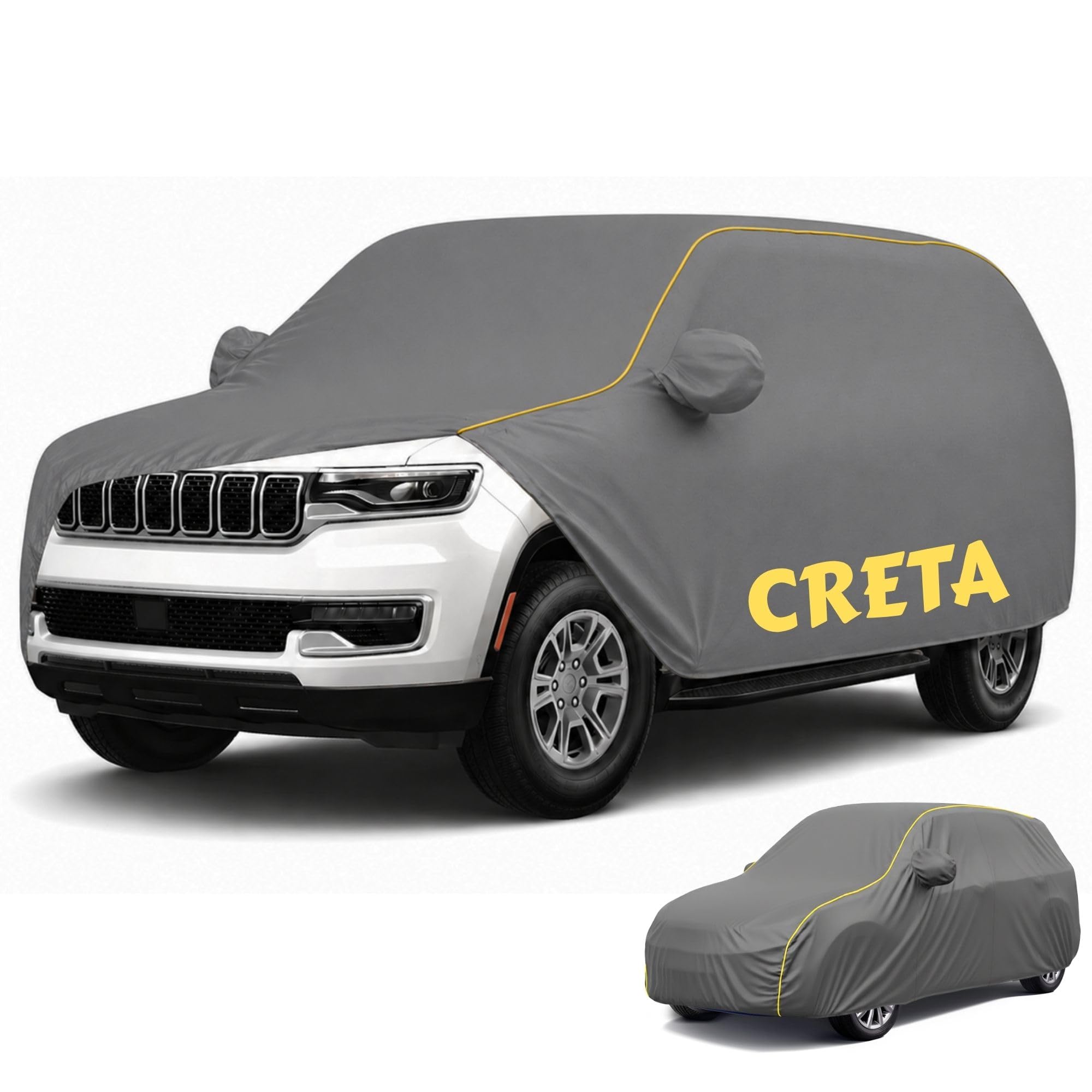 Perfect Waterproof Car Cover Custom fit for Creta Cover (All Models & Varrient) 2021-2026 | 6 Layers All Weather Waterproof Sun Rain UV Dust Protection Outdoor Indoor Full Car Covers - Grey-image-6