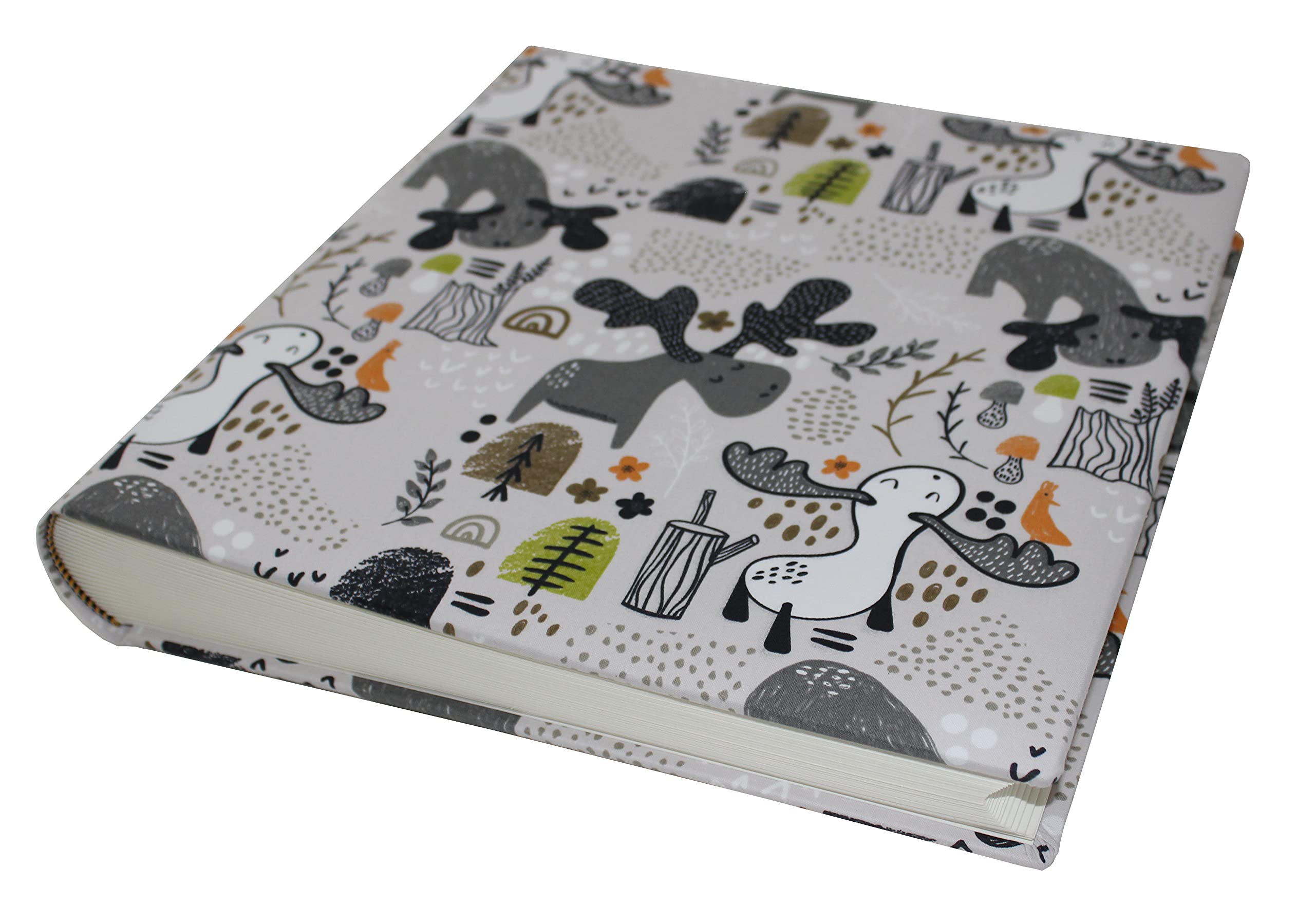 Álbum de fotos infantil con cubierta de tela de algodón gris, gran formato.