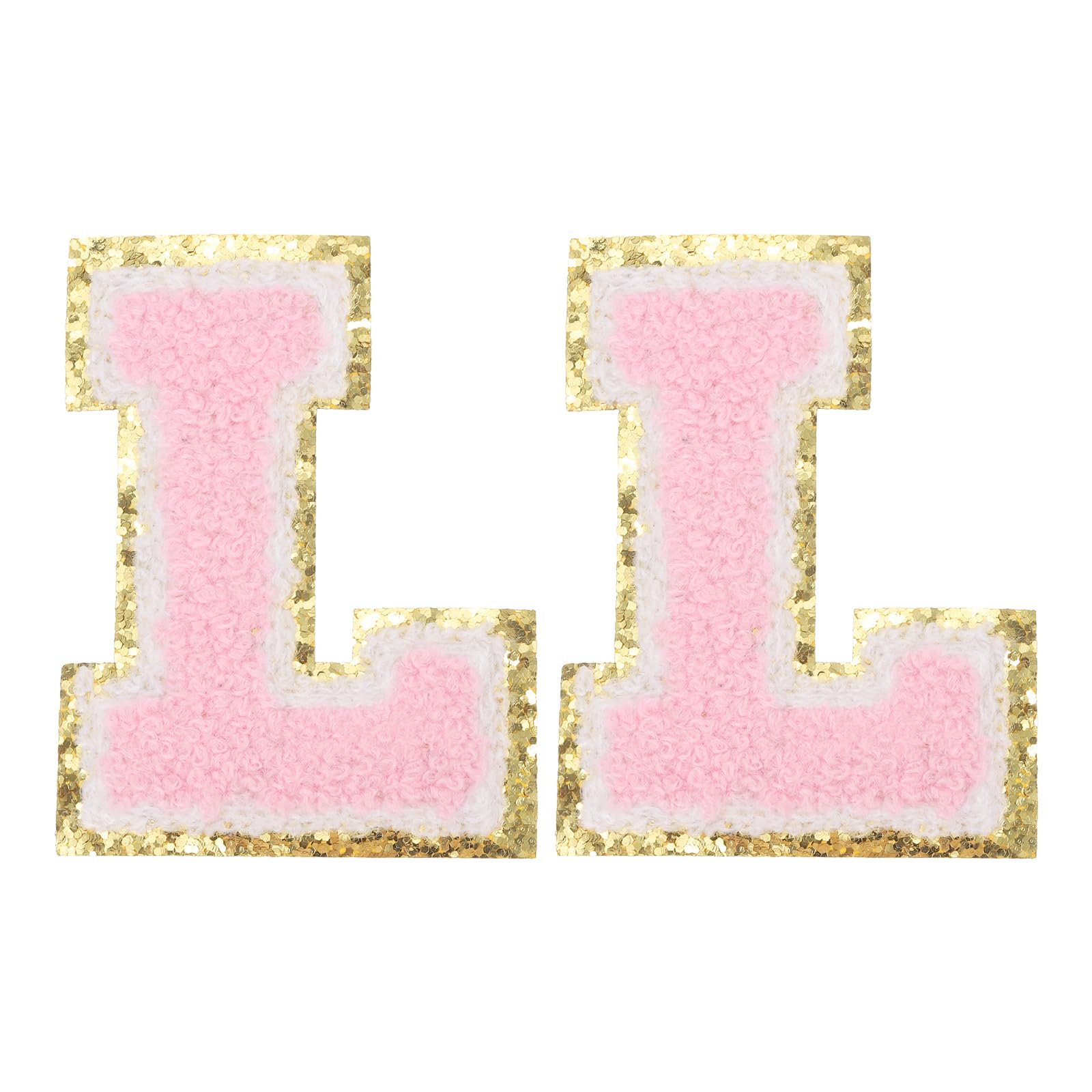 PATIKIL 2 Pcs Iron on Letter Patches, Chenille Glitters Letter Patch Pink, Alphabet L
